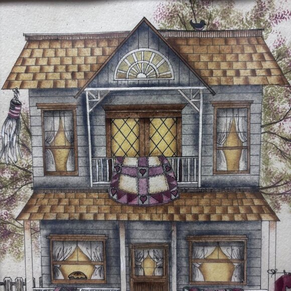 B. Andresen Country Cottage Print – Framed Americana Folk Art, Checkered Heart F - Picture 2 of 12